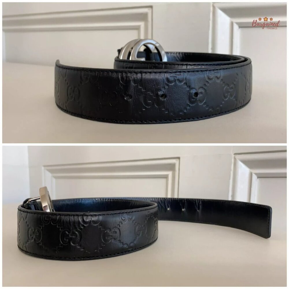 Authentic Gucci Black Monogram Guccissima Leather Silver Buckle Belt 85/34 - Picture 11 of 13